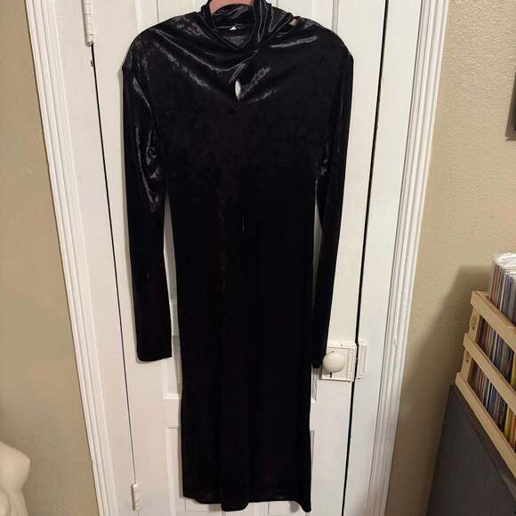 COS Open Back Velvet Midi Dress Black Small - Picture 3 of 9